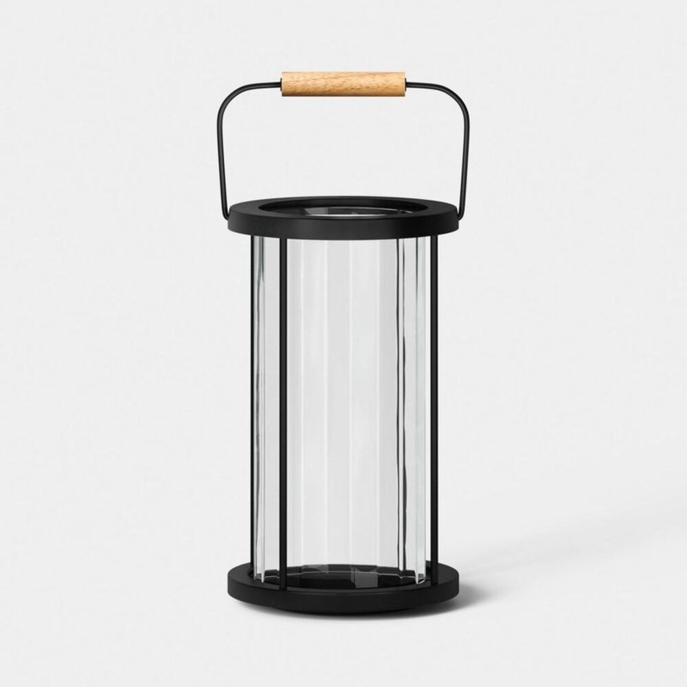 Threshold - 12.5"x8.2" Metal and Glass Outdoor Pillar Candle H Black